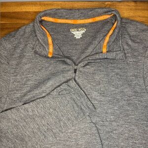Omniwool Wool Blend Gray Quarter-Zip Pullover with Thumb Holes- Size XL